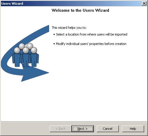 The Welcome to the Users Wizard screen is