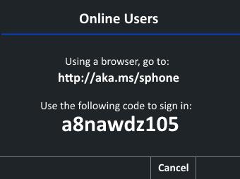 3. The phone will display a code with instructions to go to the URL http://aka.ms/sphone. Open a web browser and go to the site listed on the phone screen.