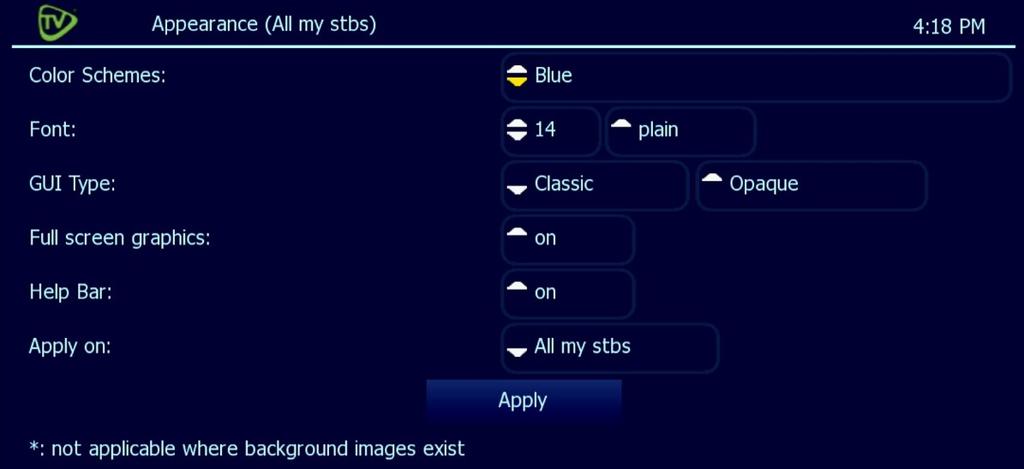 Once your selections are made, select Apply and press OK Options you can adjust in the Appearance Menu include Transparency: How much the current program shows through the window Color scheme: Color