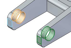 Position the cursor over the related cylindrical face listed on the Advanced page, as shown in the top illustration, but do not click.