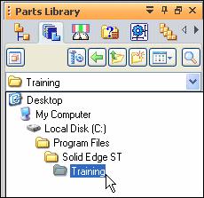 Lesson 3 Building a Roller Assembly Step 2: Set the Parts Library folder If the working folder on the Parts Library tab is not the Solid Edge Training folder, do the following: On the Parts Library