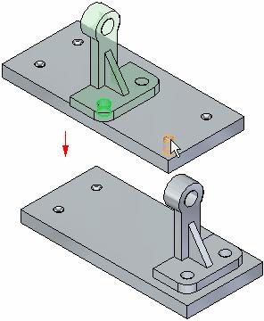 Building a Roller Assembly Step 15: Axially align the support part with the base plate In the next few steps you will use FlashFit to apply an axial align relationship between a bolt hole on the