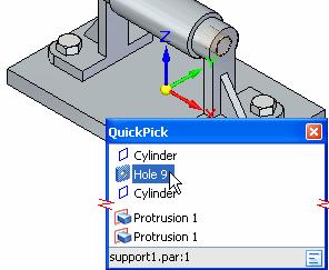 Right-click to display the QuickPick list, then position the cursor over the Hole 9 entry.