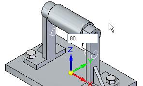 Lesson 3 Building a Roller Assembly Step 12: Move the hole feature Position the cursor over the secondary axis on the steering wheel, and when it highlights, click to select it, as shown above.