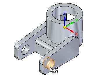 Intermediate Part Modeling and Editing Step 1: Select the cylindrical cutout Position the cursor over the cylindrical face shown in the illustration, then click to select it.