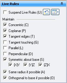 Lesson 2 Intermediate Part Modeling and Editing Step 4: Live Rules overview Depending on the current configuration of your computer, the settings for Live Rules on your computer may be different than