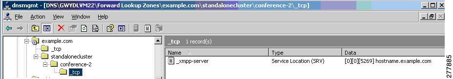 In the StandAloneClusterdomain, create the conference-2domain. In the conference-2 domain, create the _tcp domain. In the _tcp domain, create a new DNS SRV record for _xmpp-server.