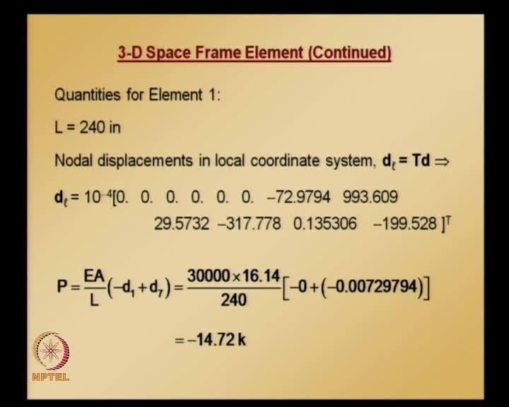 (Refer Slide Time: 47:25) These are the nodal values in the global coordinate system for each of the elements 1 2 3; once we get this global