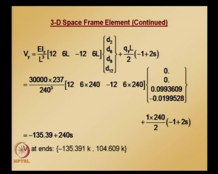 The quantities for element 1 - length, using transformation matrix we can get nodal displacements in the local coordinate system and the displacements