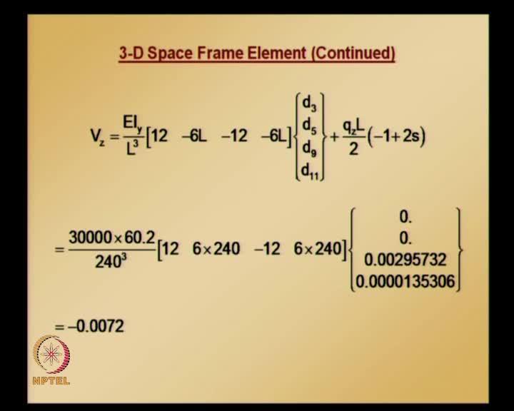 So, for element 1 axial force is obtained using this; all units are in FPS units and shear - we need to
