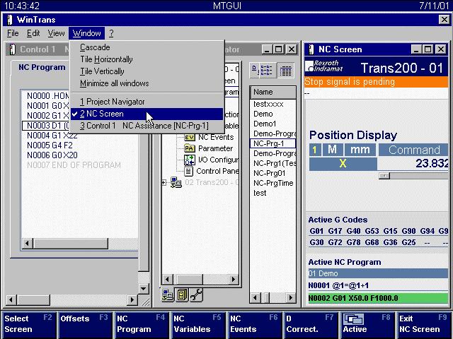 1-10 Overview of Machine Tool Graphic User Interfaces MTGUI User Interface Fig. 1-11: Multiple window operation for TRANS200 TransFenster_gr.bmp 1.
