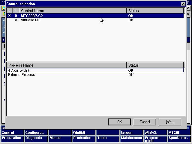 2-4 Applications in the MT Interface MTGUI User Interface Fig. 2-5: Control selection for MTC200 Steuerungsauswahl_gr.bmp Controls Processes Info.