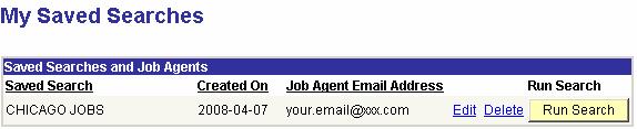 2. Provide a name for the search you want to save, check the Use As Job Agent box, and provide a valid email address for the Job Agent to send the search results.