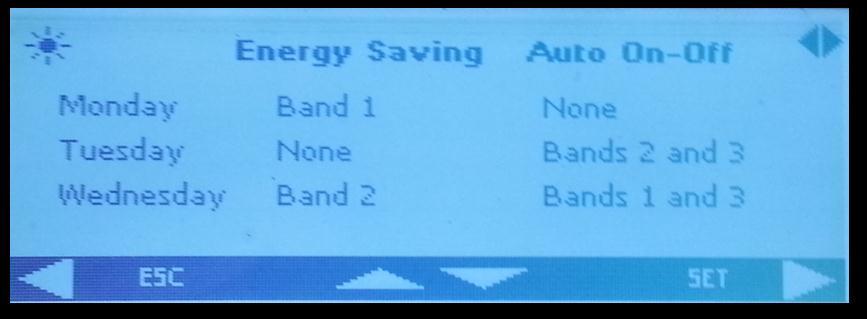 the hours when the electricity has a lower cost. In the main screen the band Energy Saving.