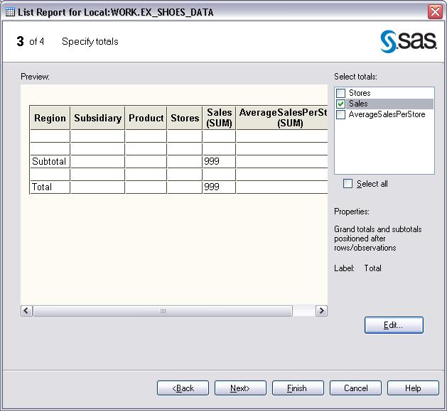 Step 3 allows you to define totals for your report.