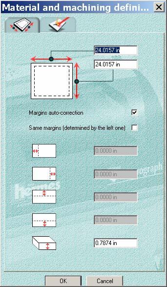A. SELECT MODE Basic graphic mode of the program. When in the Select Mode you can Import, Scan and modify Graphics. B. MATERIAL DIFINITION Used to Define your material size and the margins that you wish to use on your piece.