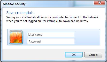 Then click Save credentials. You ll be asked for your username and password.