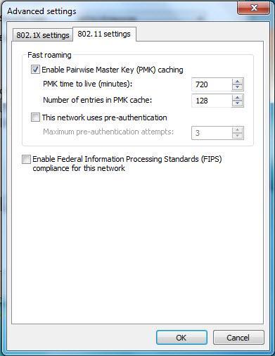 11 settings, put a check on, Enable Pairwise Masker Key (PMK) caching. 10.