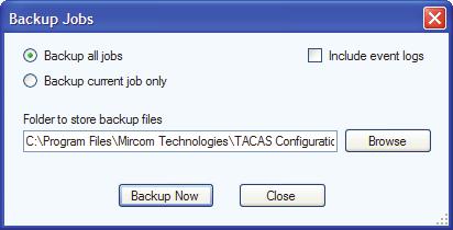 Getting Started 2.9.3 Backing up a Job To backup a Job you must first define the location of the backup folder. You may back up jobs and event logs to this folder. To backup a Job 1.