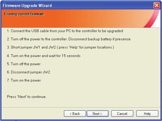 Getting Started 5. Click Next. The Firmware Upgrade Wizard window appears instructing you to erase the existing firmware. Figure 20.
