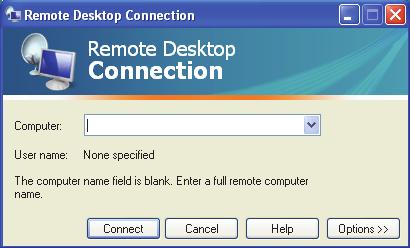 Getting Started To establish a remote connection 1. Select Start/All Programs/Accessories/Remote Desktop Connection.