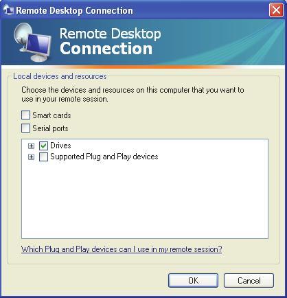 Getting Started 8. In Local devices and resources, click More... The Local devices and resources window appears. Figure 26. Remote Desktop Connection - Local Devices and Resources 9.
