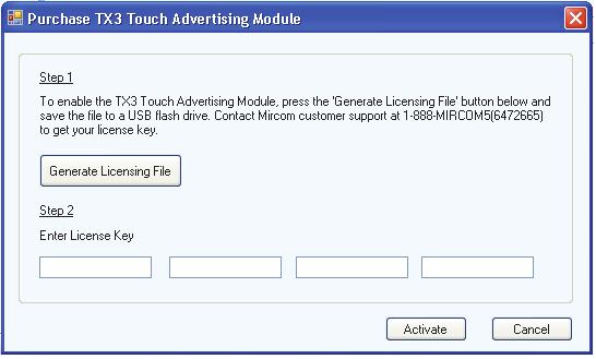 Configuring the Touch Screen Appearance Enabling the Advertising Module To activate the software for the advertising module follow the steps below. 1.