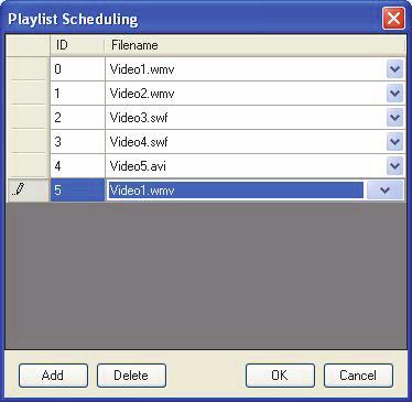 Configuring the Touch Screen Appearance Figure 60. Playlist Scheduling In the Playlist Scheduling window press Add to add an entry to the playlist for the timeslot.