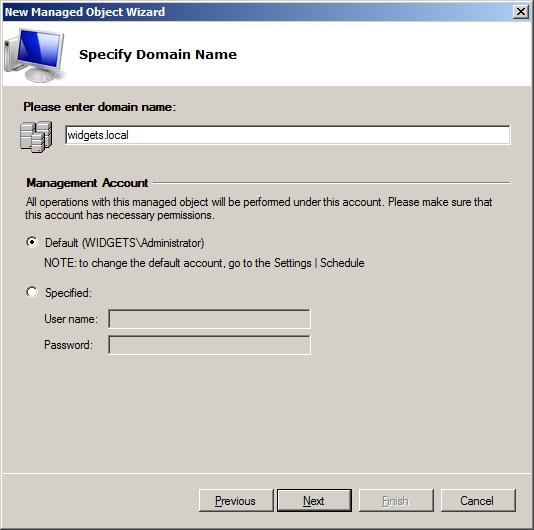 Step 4: Specify Domain Name Then you have to enter the name of the domain you are creating: Figure 10: New Managed Object Wizard Domain name setup dialog window Enter the domain name using the Fully