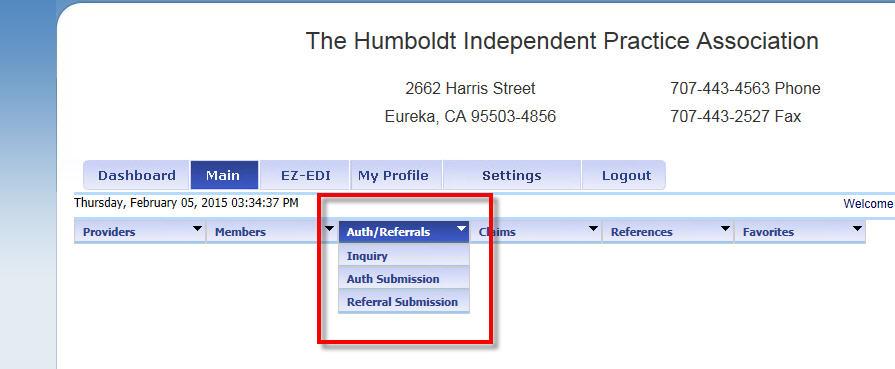 Place your mouse over the Auth/Referrals tab to see the list of