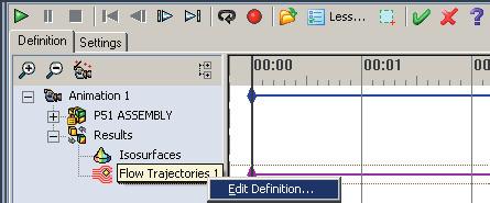 Click Play in animation control panel, Fig. 33. Step 4. Right click Flow Trajectories 1 in the Animation tree and click Edit Definition, Fig. 33. Step 2.
