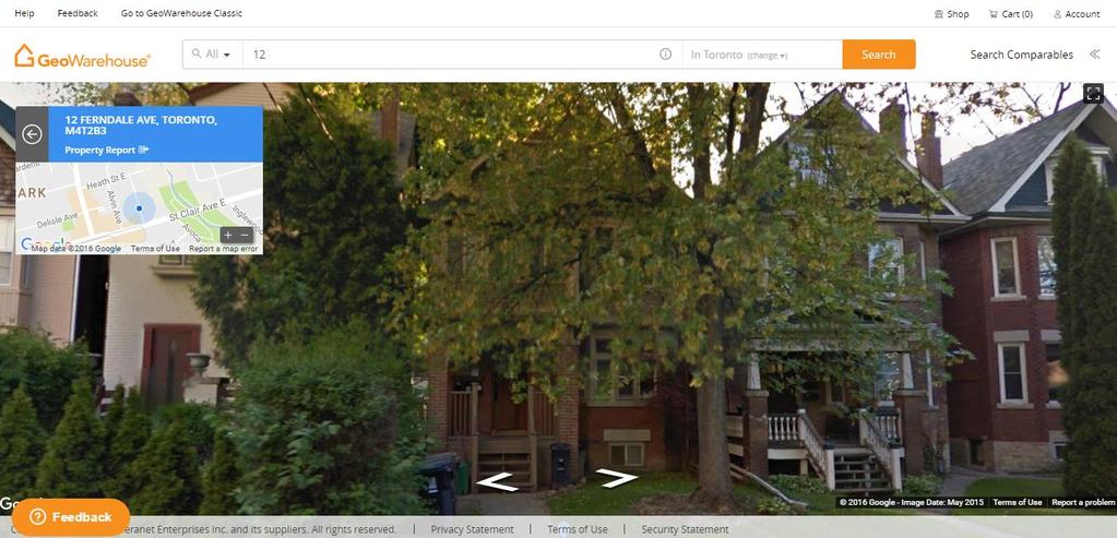 If is selected then Google Street View will appear on the full screen. o To return to Map View, select in the small Map View window. o Select for more information about the property of interest. 6.