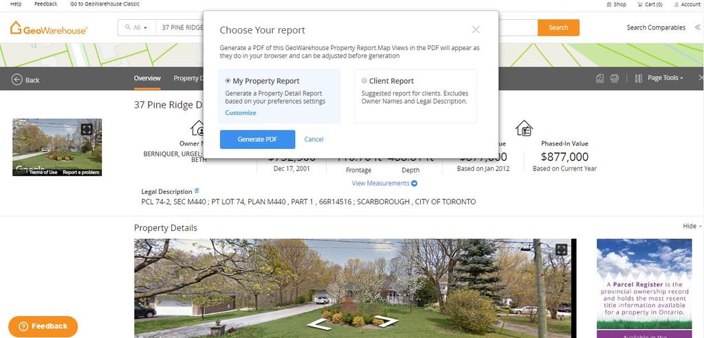 How to generate a Property Report in PDF: To save or print the Property Report in PDF format select the PDF icon