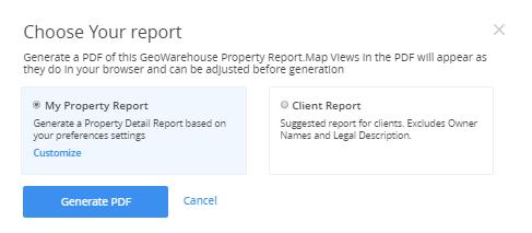 The PDF Property Report offers two options: My Report & Client Report My Property Report If you select My