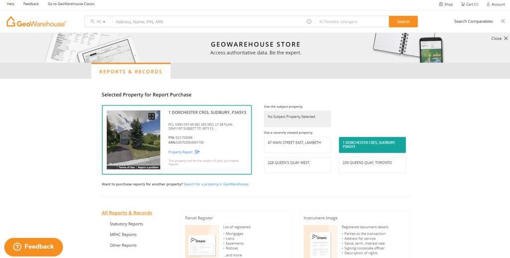 You can access the e-store catalogue with or without a property selected however you will need to choose a property to continue.