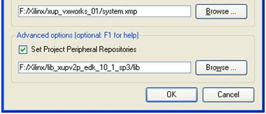 Configuring the XUPV2P board Select the Set Project Peripheral Repositories check box.