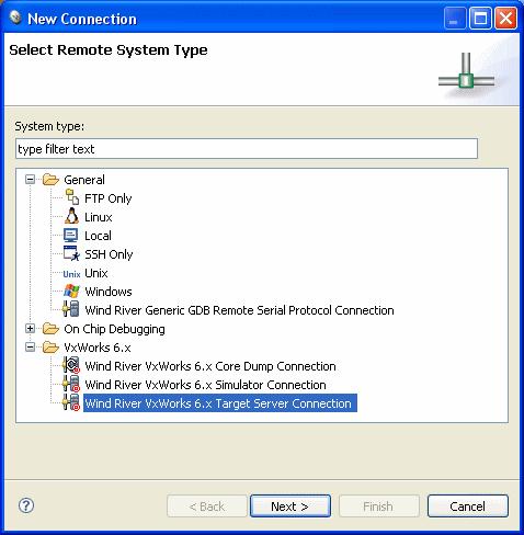 Connection Type dialog appears. 2. Select Wind River VxWorks 6.