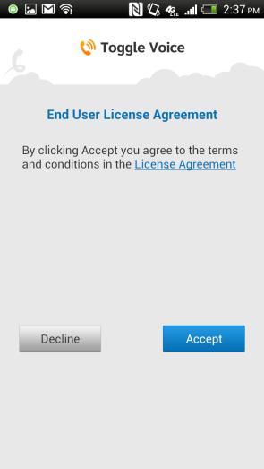 End User License Agreement (EULA) for AT&T Toggle, which