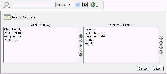 Add a Dashboard Page Figure 4 5 Action Icon 3. Select the Select Columns action. Your page should look similar to Figure 4 6. Figure 4 6 Select Columns Action Options Page 4.