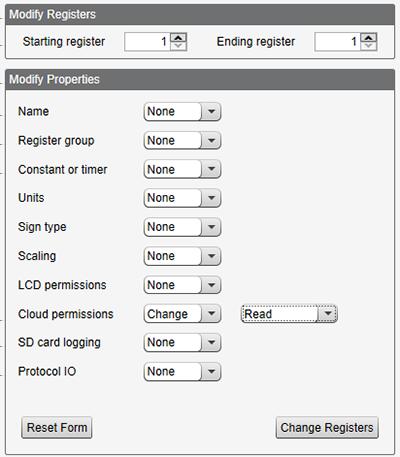 2.2.3 Modify Multiple Registers Modify a range of registers from the Local Registers > Modify Multiple Registers screen. 1. Enter the Starting register and Ending register. 2.