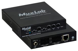 The unit allows Dual two-channel or Quad single-channel full range (20Hz to 20KHz) balanced analog audio signals to be transmitted over the network to Dante compatible professional audio  Dual