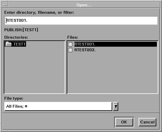 62 Opening Files 4 Chapter 3 The Open dialog box displays files and directories as a graphical hierarchy. You will not see directories that you do not have read permission for.