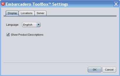 CONFIGURING THE TOOLBOX You can modify the language used by the ToolBox, and show or hide product descriptions.