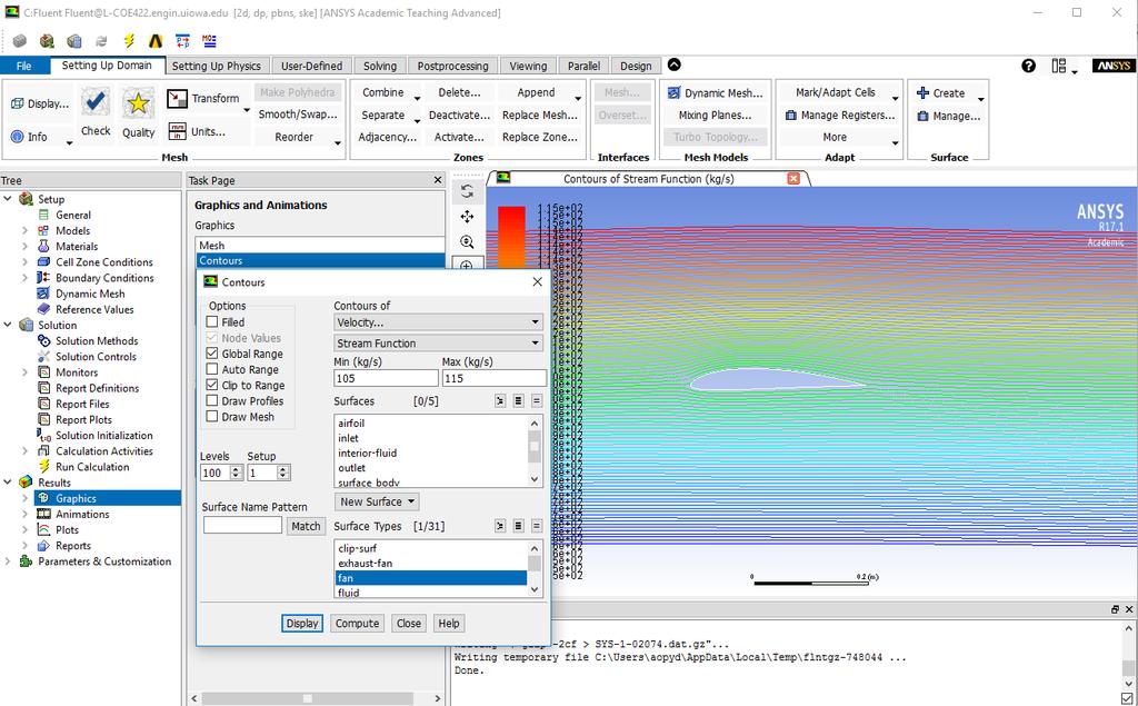 7.7. Plotting Streamlines Close to Airfoil Surface Results > Graphics and Animations > Contours > Set Up Change parameters as per below and click display.