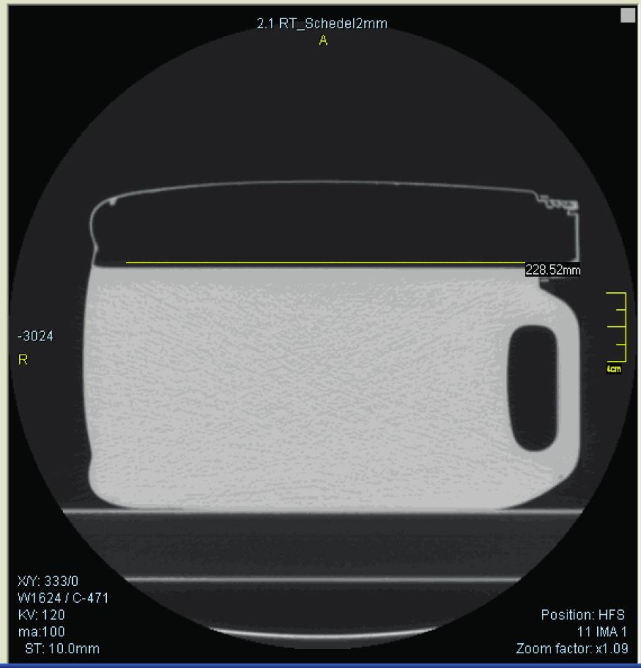 Figure 4. Example of a CT image of a tank filled with water, displaying a clear water surface.