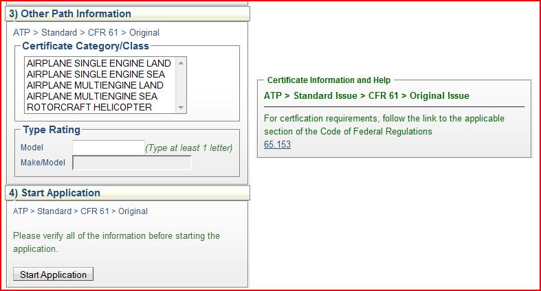Original Issuance Added Category / Class Added Type Rating Second in Command The following appears: NOTE> The right hand side of the screen will provide Certificate Information and Help for all the