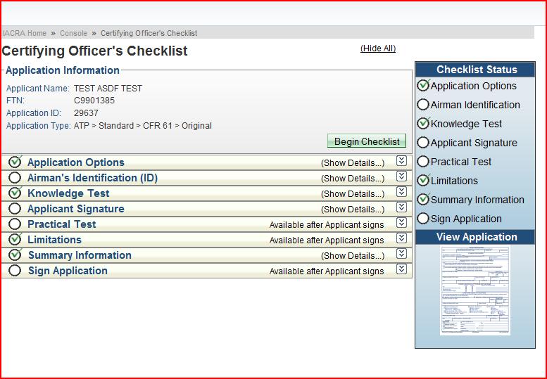 11.1 Certifying Officer s Checklist This screen provides a checklist for the Certifying Officer.