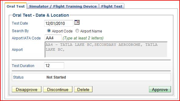 The application completes the Airport Information section Enter the number of hours for the Test Duration