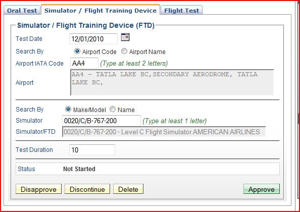 Enter Test Date or Select Calendar and select date from the calendar Search by defaults to Airport Code Enter at least two (2) letters of the Airport IATA code and a list appears Select the