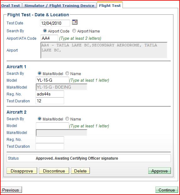 Select Oral Test Tab, Simulator / Flight Training Device or Continue When Continue is selected 11
